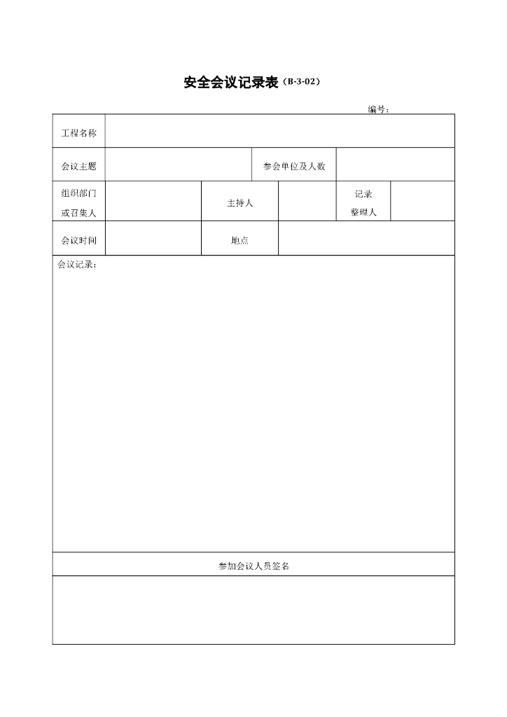 安全会议记录表