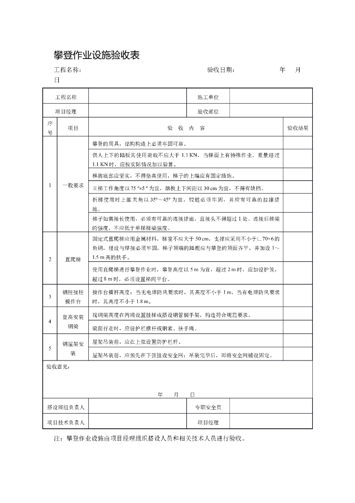 攀登作业设施验收表