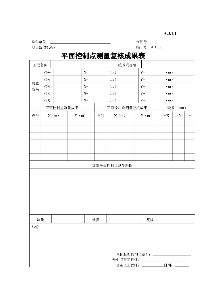 平面控制点测量复核成果表