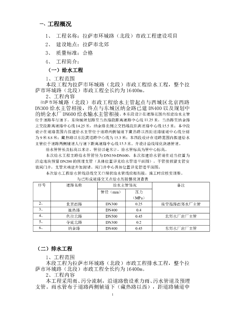 拉萨市环城北段给排水工程监理细则（共29页）