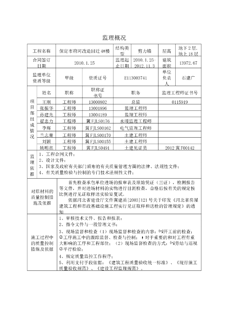 改造回迁房监理单位评估报告