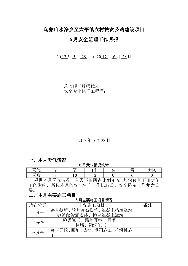 [道路工程]农村扶贫公路安全监理月报（共7页）