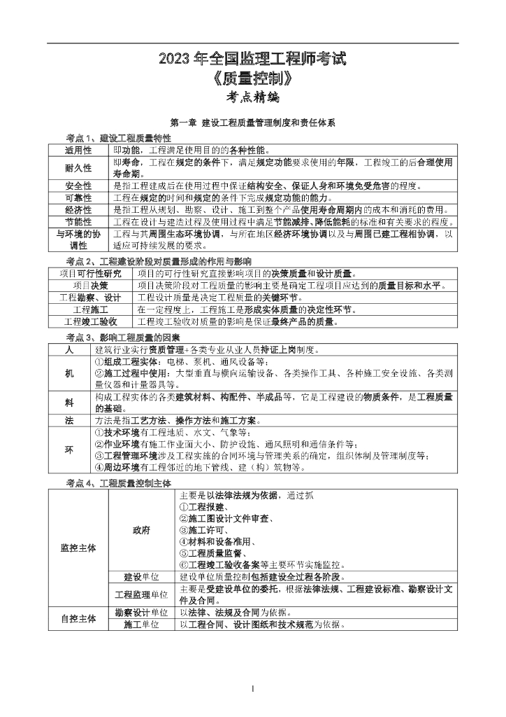 2023年监理工程师考试《质量控制》考点精编