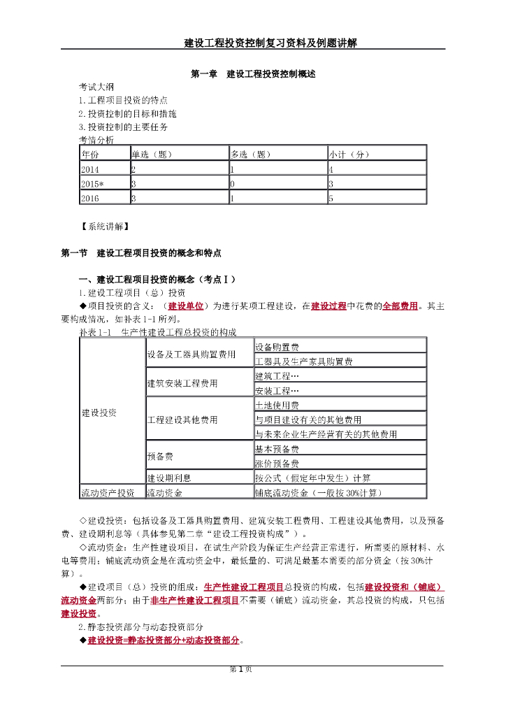 2018监理工程师投资控制复习资料及例题汇编（共87页）
