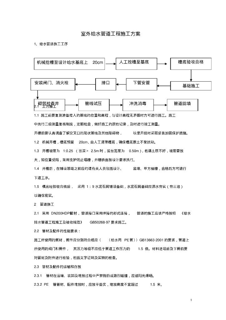 室外给水管道工程施工方案