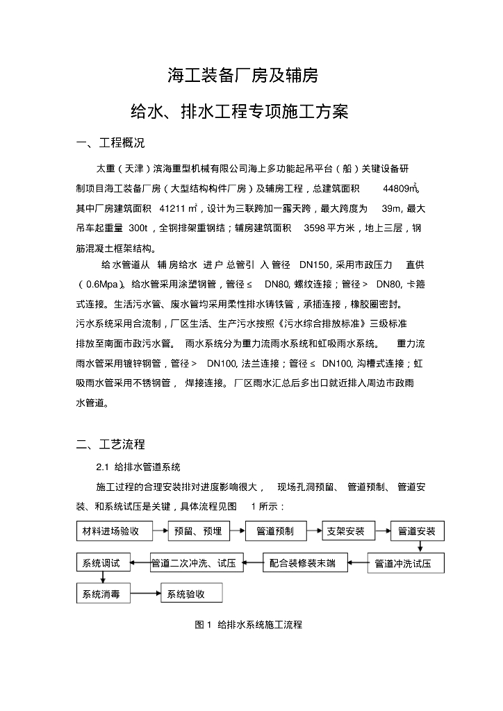 海工装备厂房及辅房给排水工程专项施工方案