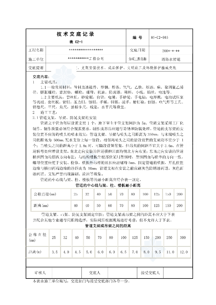 消防水管道安装技术交底