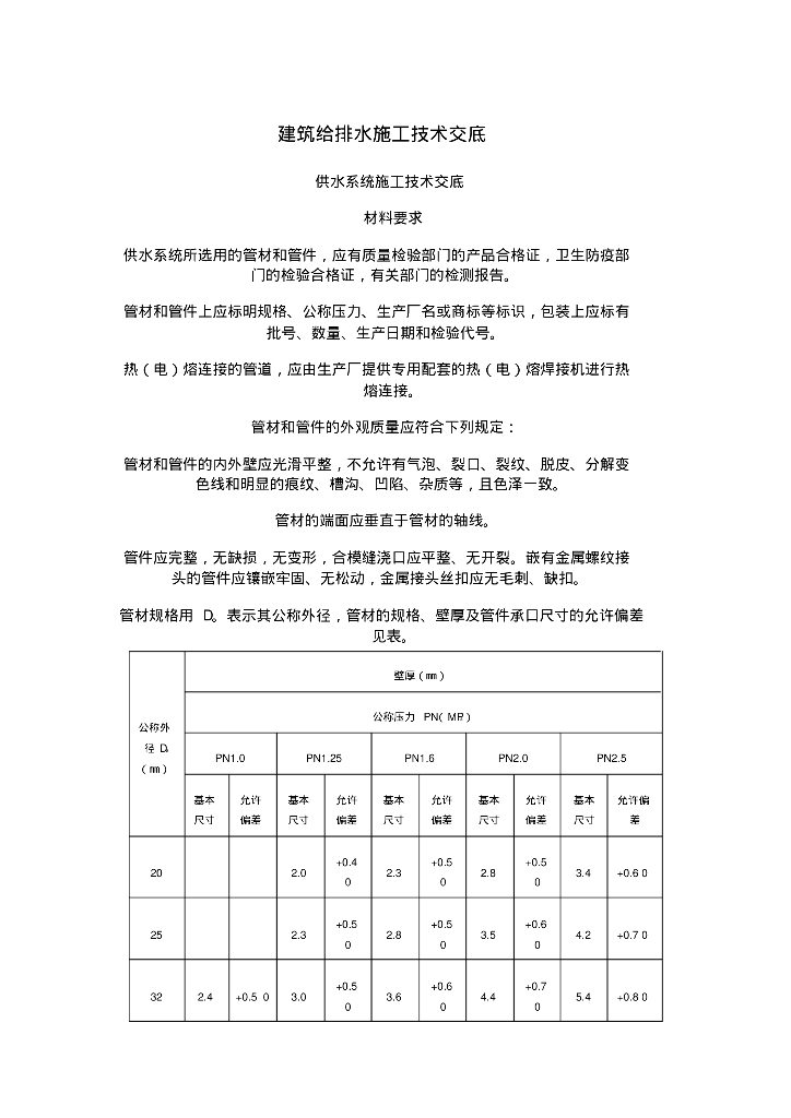 建筑给排水施工技术交底