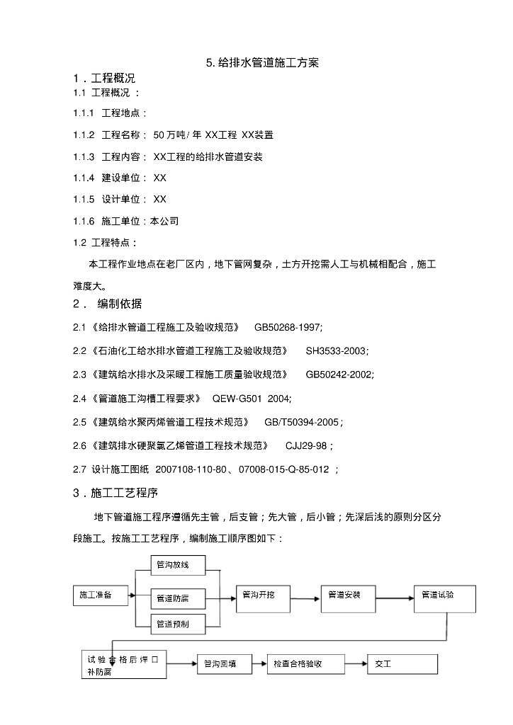 给排水管道施工方案
