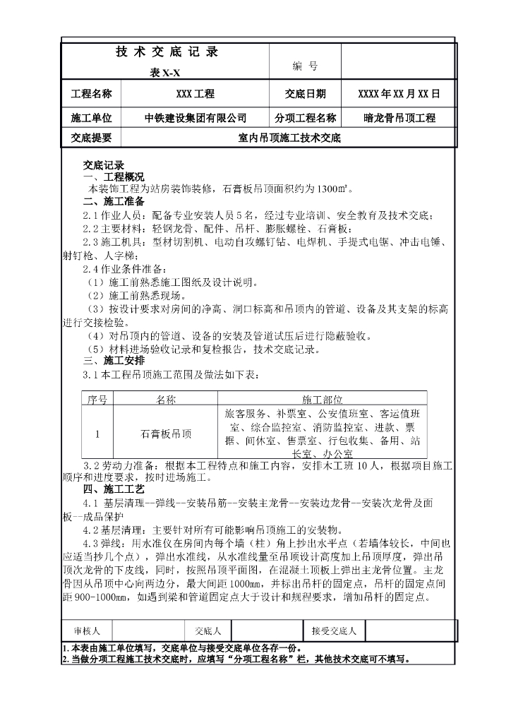 室内吊顶施工技术交底