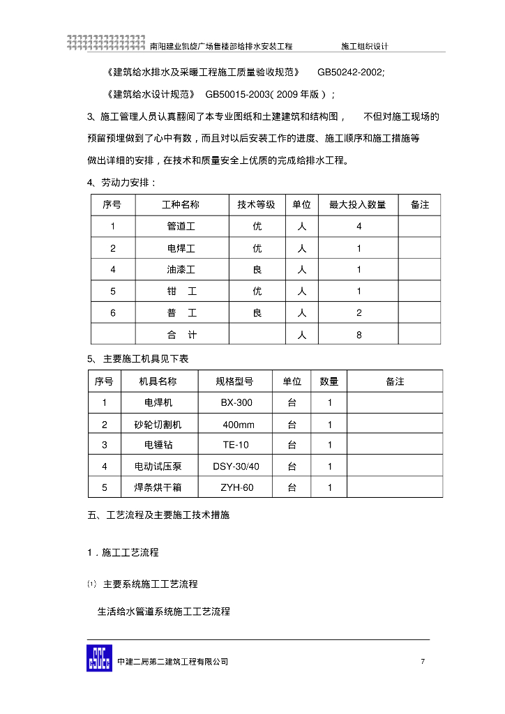 [河南]南阳建业凯旋广场售楼部给排水安装工程施工组织方案_第7页
