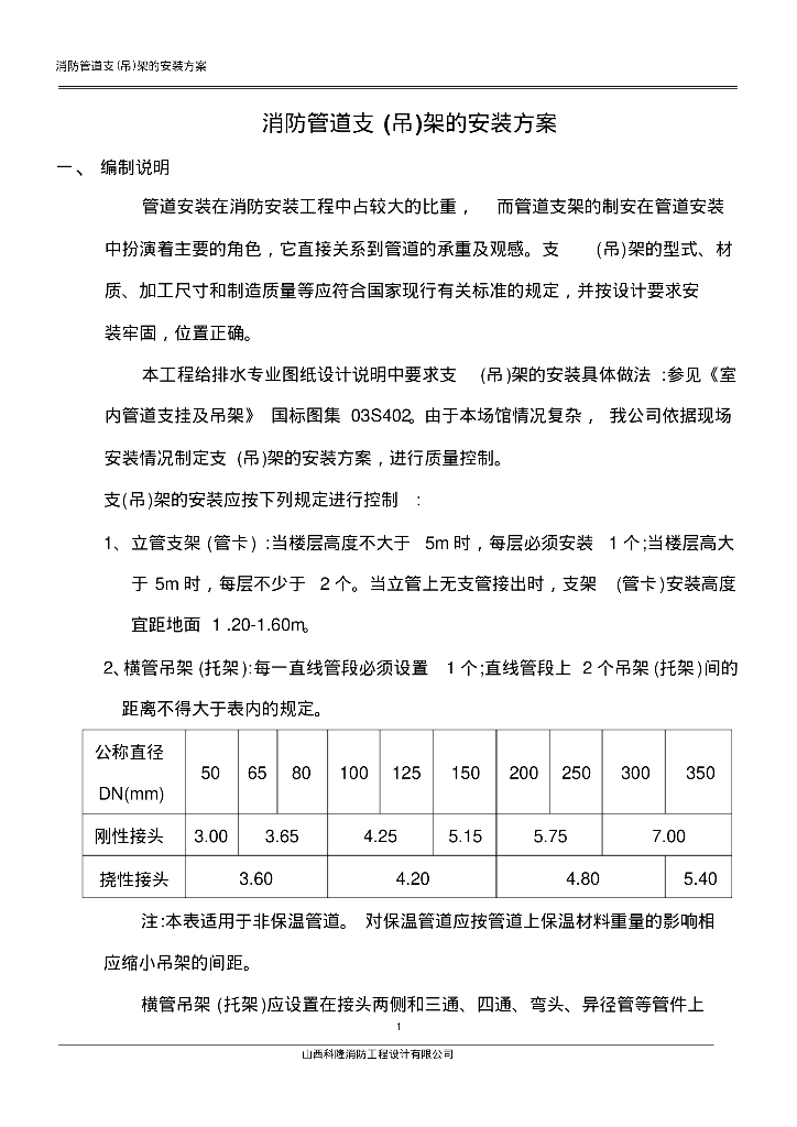 消防管道支吊架的安装方案