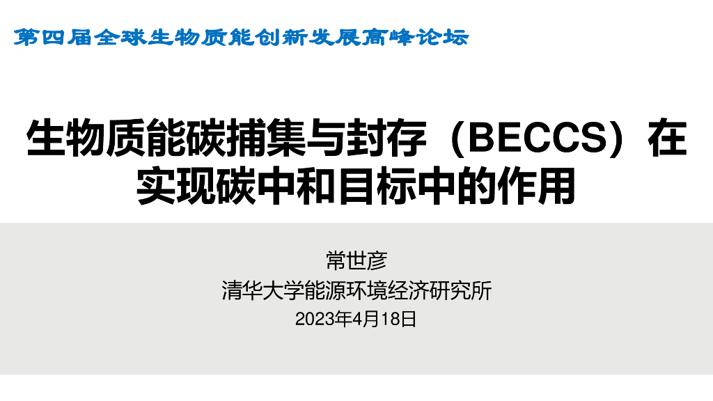 清华大学常世彦：生物质能碳捕集与封存在实现<em>碳中和</em>中的作用 海报