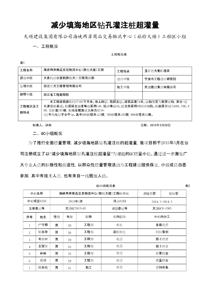 [QC成果]减少填海地区钻孔灌注桩超灌量