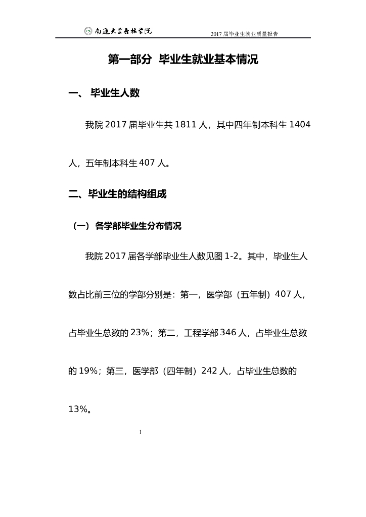 南通大学杏林学院2017届毕业生就业质量年度报告海报