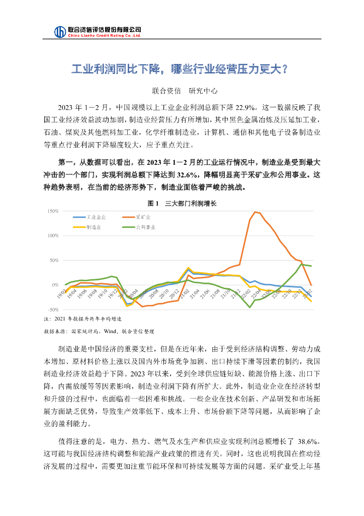 联合资信：工业利润同比下降，哪些行业经营压力更大？