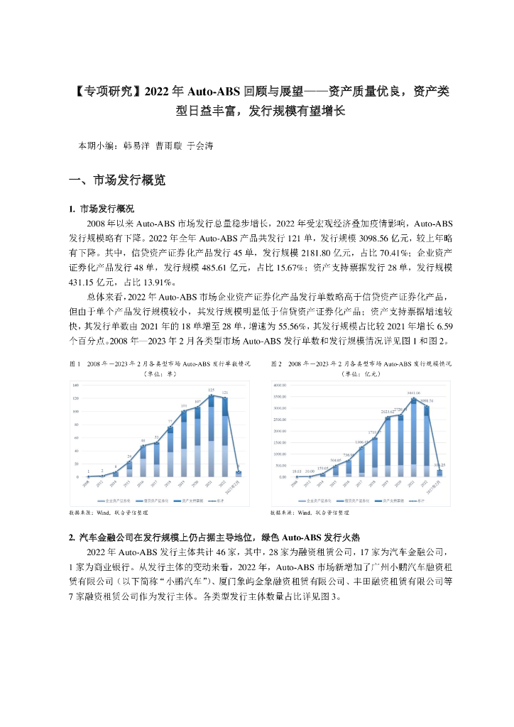 2022年Auto-ABS回顾与展望-资产质量优良，资产类型日益丰富，发行规模有望增长