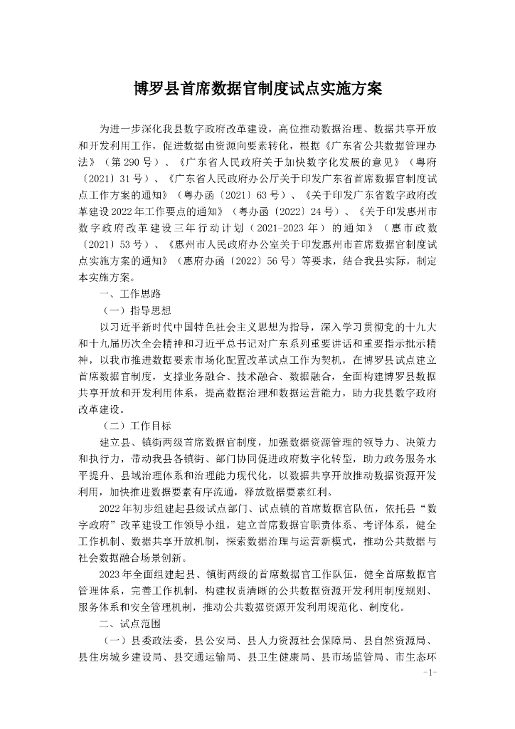 博罗县首席数据官制度试点实施方案