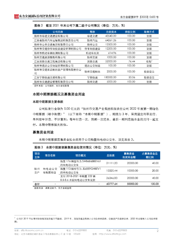 东方金诚：扬州市交通产业集团有限责任公司2022年度第一期绿色中期票据(碳中和债)信用评级报告_第6页