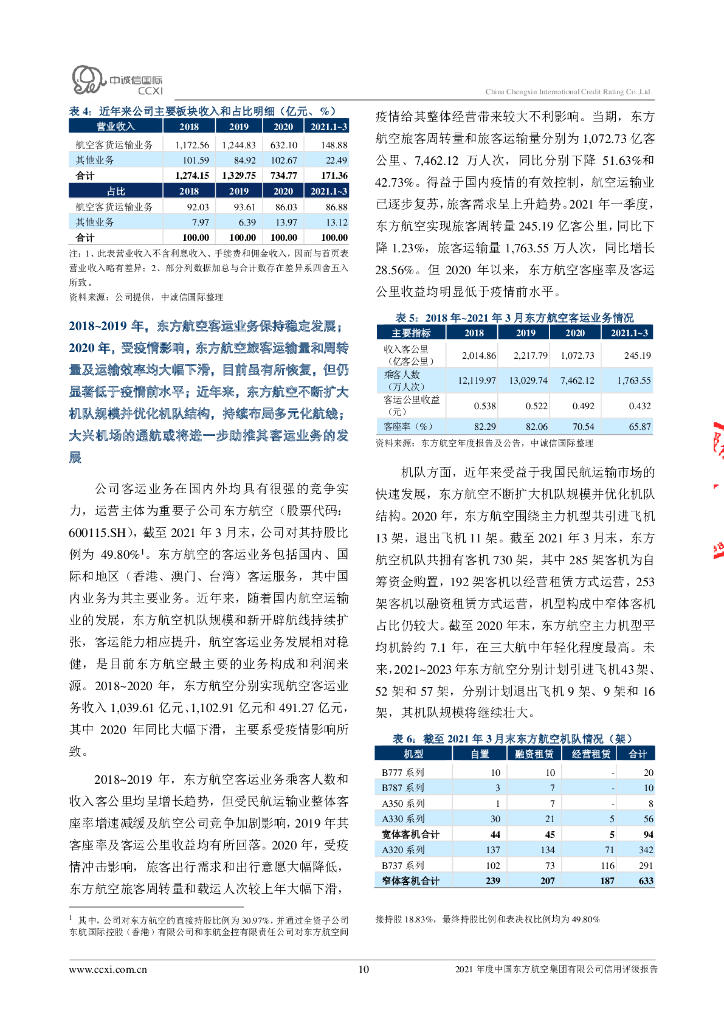 中诚信：中国东方航空集团有限公司主体信用评级报告及跟踪评级安排_第10页