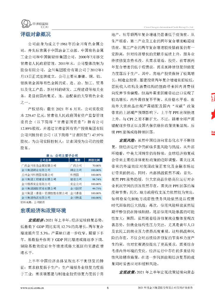 中诚信：2021年度金川集团股份有限公司信用评级报告_第6页