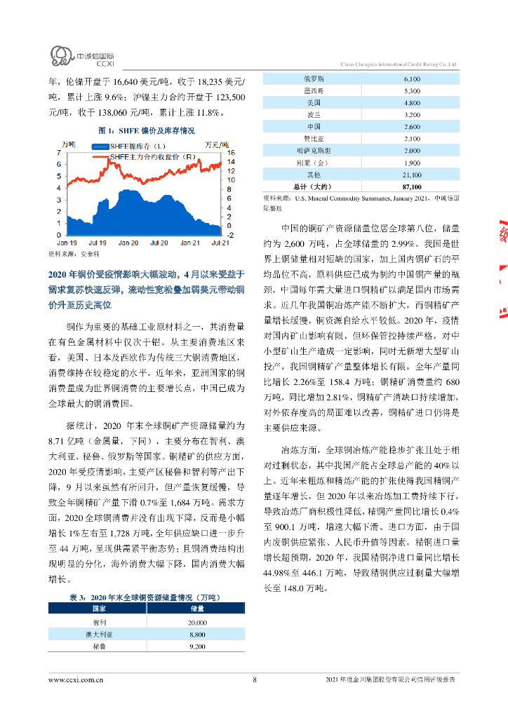 中诚信：2021年度金川集团股份有限公司信用评级报告_第8页