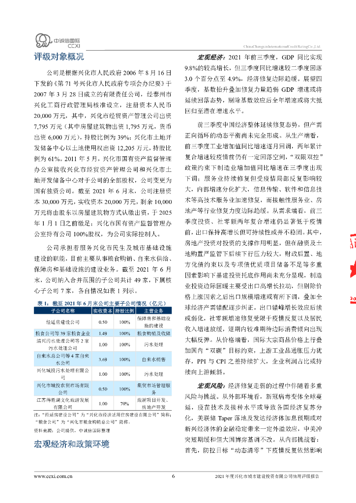 中诚信：兴化市城市建设投资有限公司2021年度主体评级报告_第6页