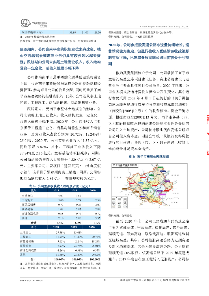 中诚信：福建省南平市高速公路有限责任公司主体跟踪评级报告_第8页