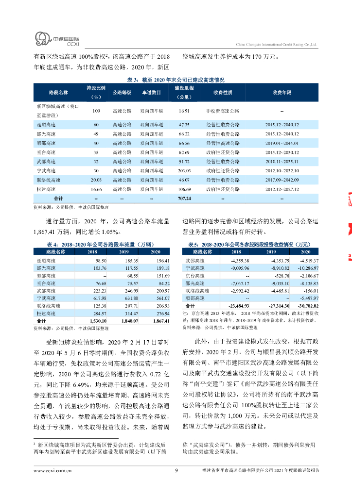 中诚信：福建省南平市高速公路有限责任公司主体跟踪评级报告_第9页