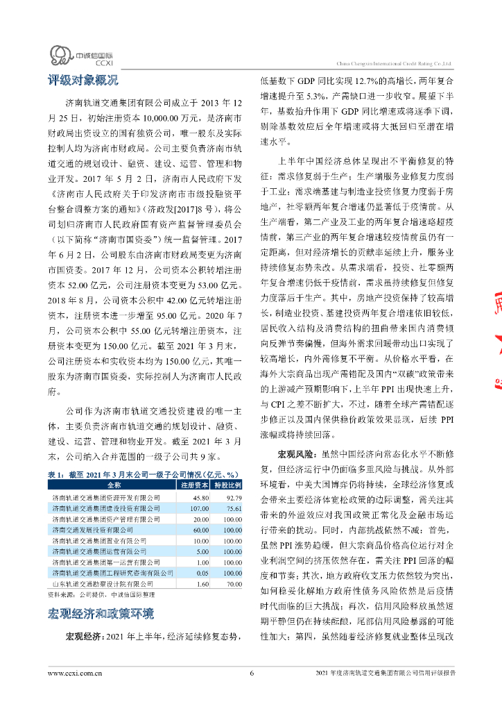 中诚信：2021年度济南轨道交通集团有限公司信用评级报告_第6页