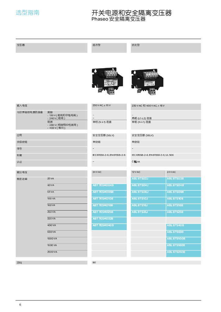 施耐德电气Phaseo系列开关电源和安全隔离变压器产品目录_第8页