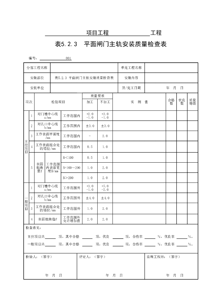 水利平面闸门埋件安装质量验收评定表18P_第7页