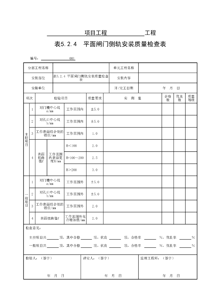 水利平面闸门埋件安装质量验收评定表18P_第9页