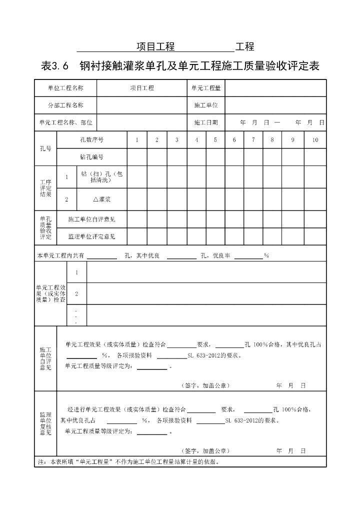 水利钢衬接触灌浆单孔验收评定表2022