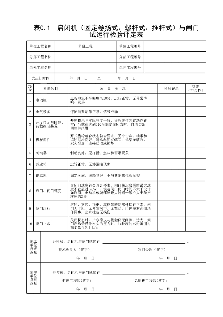江苏水利水电工程试运行检验表2022