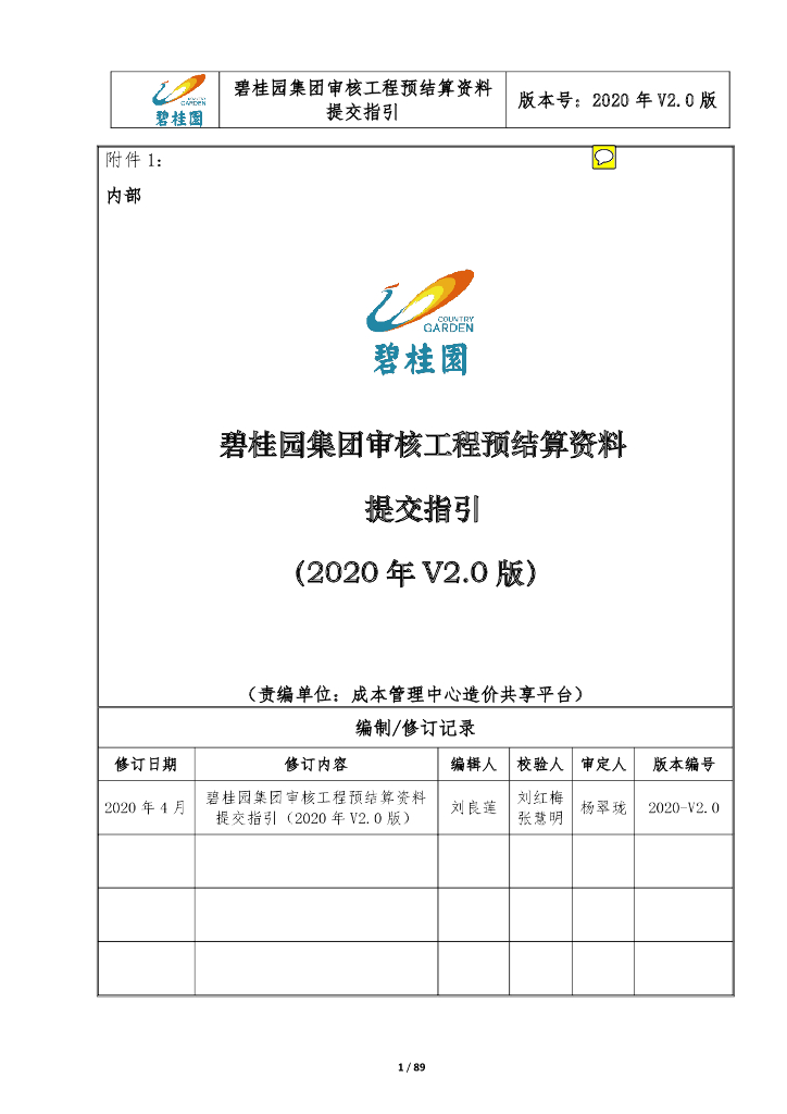 知名地产审核工程预结算资料提交指引（89页）