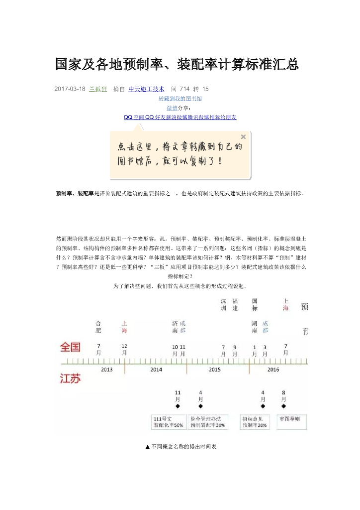 国家及各地预制率、装配率计算标准汇总