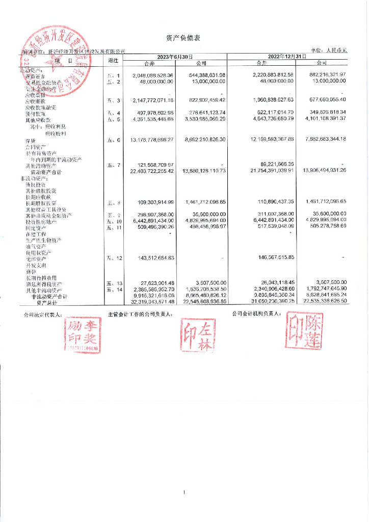 新沂经济开发区建设发展有限公司2023年中期财务报表及附注