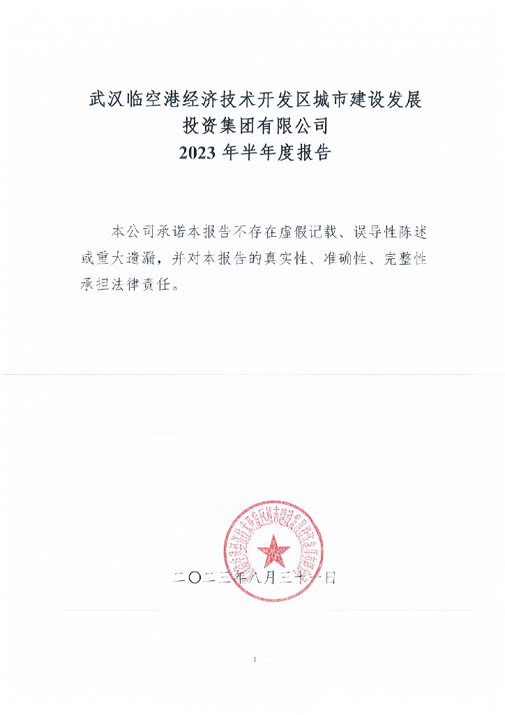 武汉临空港经济技术开发区城市建设发展投资集团有限公司2023年半年度报告
