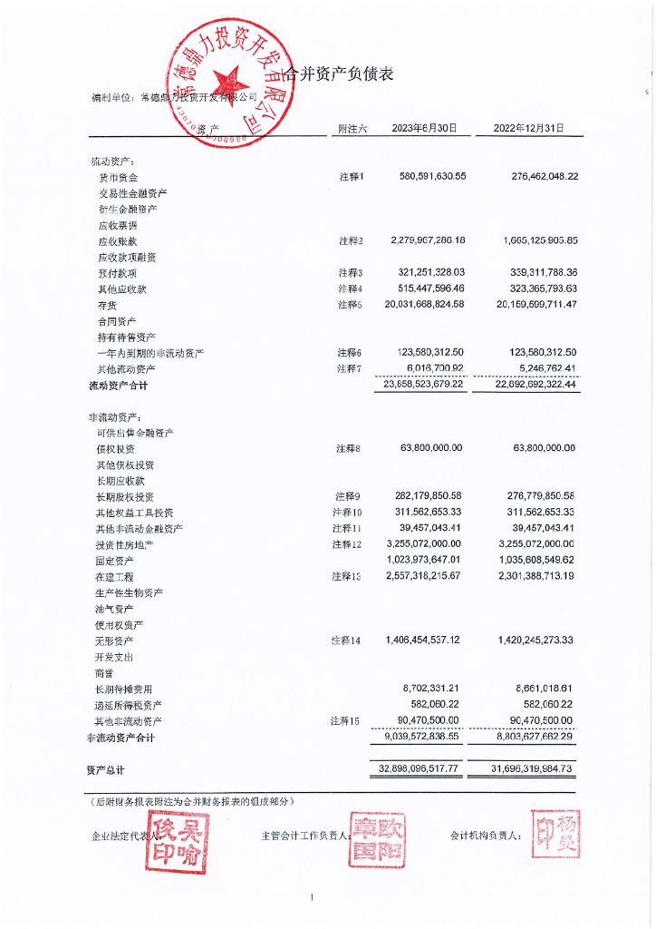 常德鼎力投资开发有限公司公司债券2023年半年度财务报表及附注
