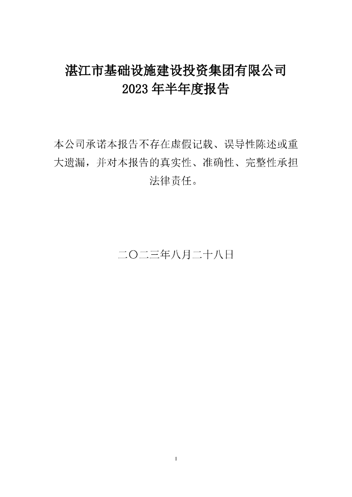 湛江市基础设施建设投资集团有限公司2023年半年度报告
