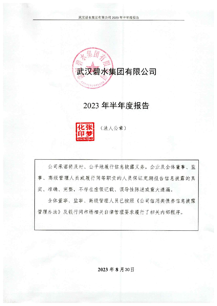 武汉碧水集团有限公司2023年半年度报告