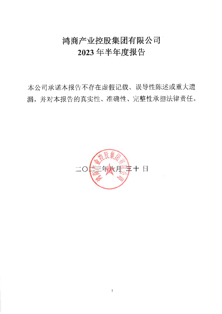 鸿商产业控股集团有限公司2023年半年度报告