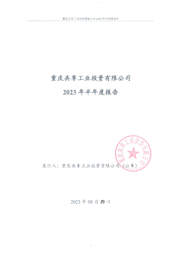 重庆共享工业投资有限公司2023年半年度报告及财务报表
