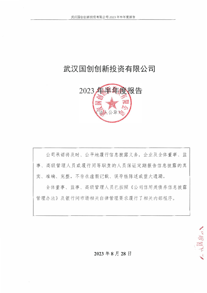 武汉国创创新投资有限公司2023年半年度报告