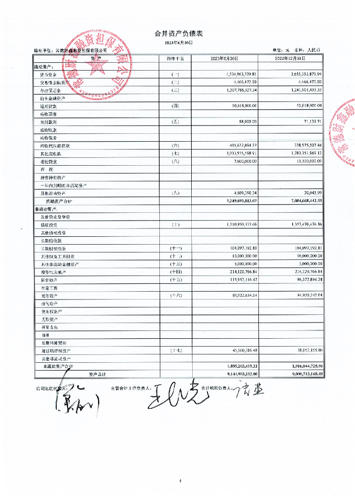 常德财鑫融资担保有限公司2023年半年度合并及母公司财务报表