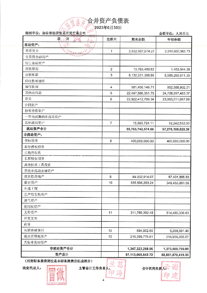 如皋市经济贸易开发有限公司2023年半年度财务报表及附注