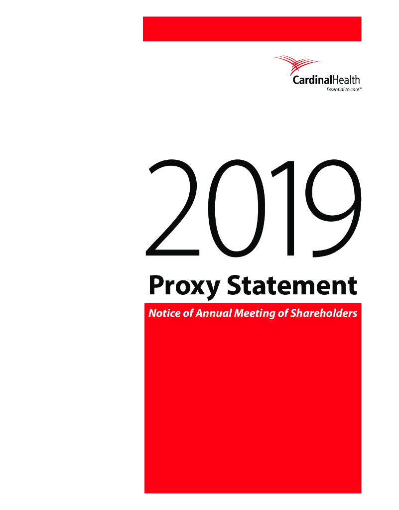 嘉德诺（CARDINAL HEALTH）：2019年度委托书-年度股东大会通知（英文版）