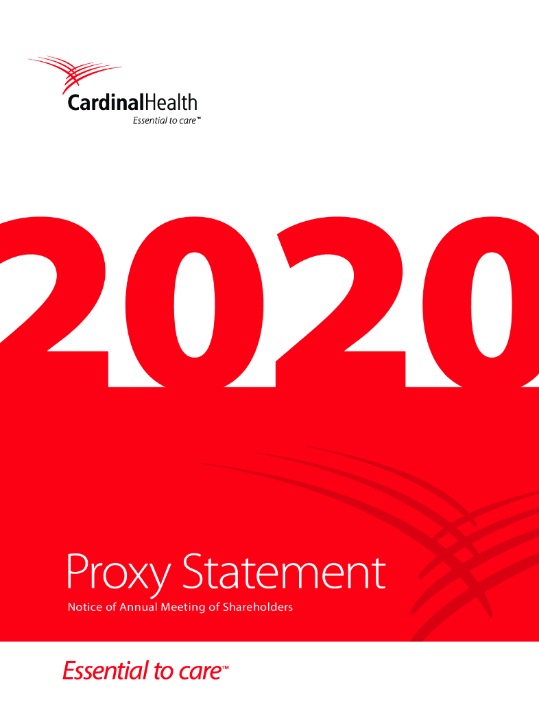 嘉德诺（CARDINAL HEALTH）：2020年度委托书-年度股东大会通知（英文版） - 副本