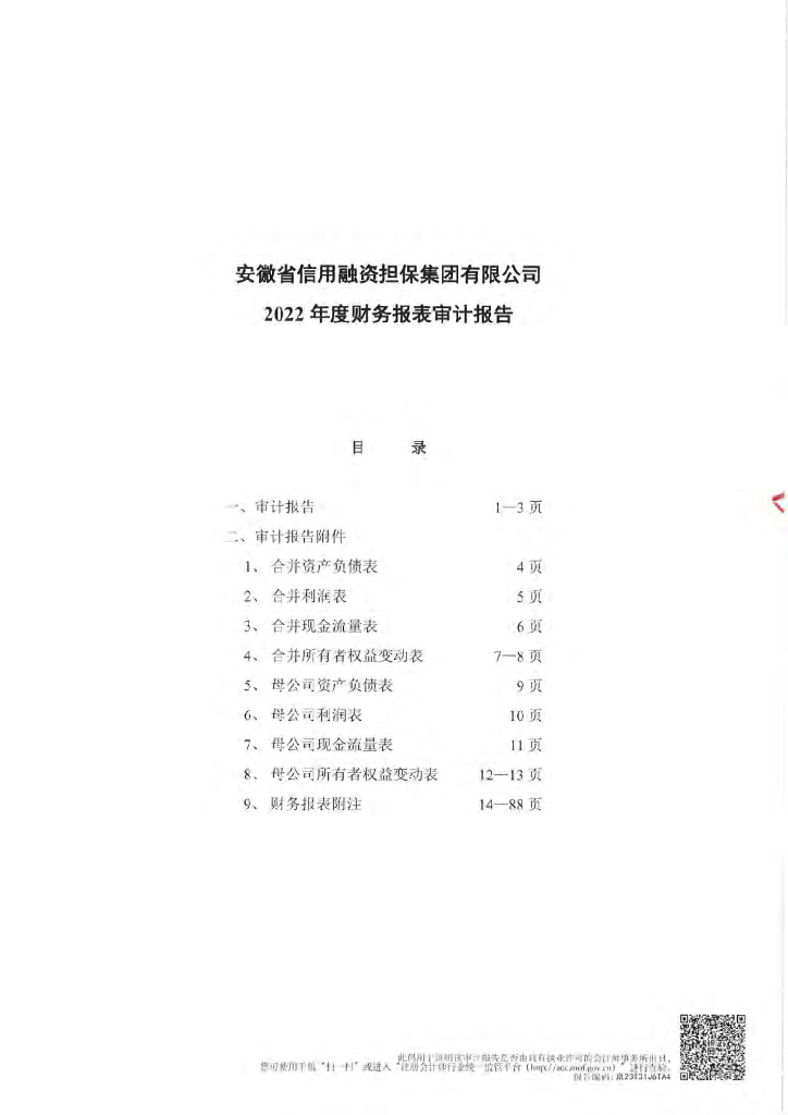 安徽省信用融资担保集团有限公司2022年度审计报告